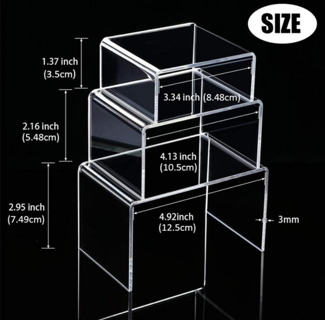 Crystal-Clear Acrylic Riser Stand Set – 3-Tier Display Stands for Jewelry, Collectibles & Decor