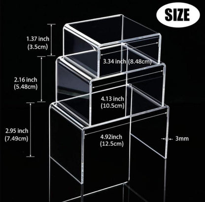Crystal-Clear Acrylic Riser Stand Set – 3-Tier Display Stands for Jewelry, Collectibles & Decor