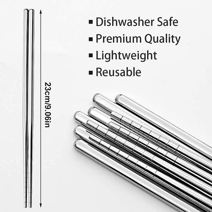 Premium 304 Stainless Steel Chopsticks – 5 Pairs Reusable