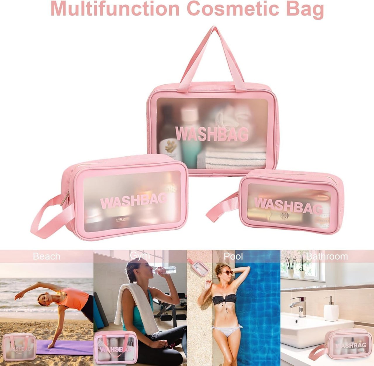 Set of 3 Transparent Waterproof Travel Pouches