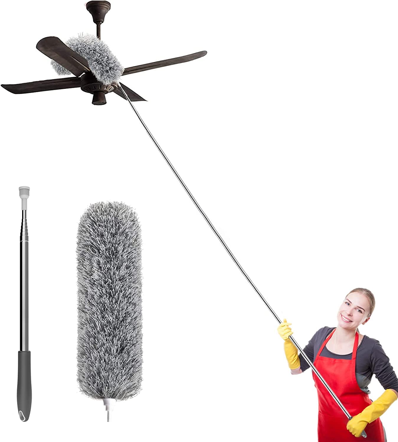 Extendable Microfiber Duster with Telescoping Stainless Steel Pole – 100” Long