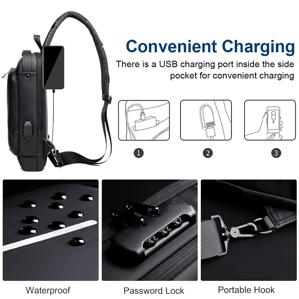 Waterproof Sling Bag with USB Charging Port