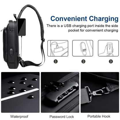 Waterproof Sling Bag with USB Charging Port