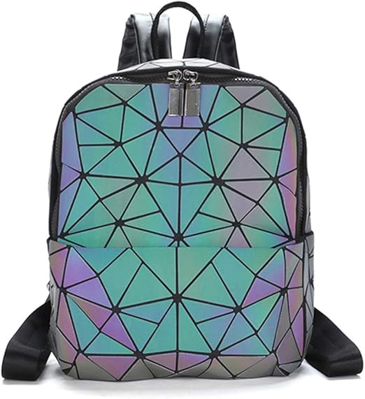 Geometric Leather Luminous Holographic Backpack
