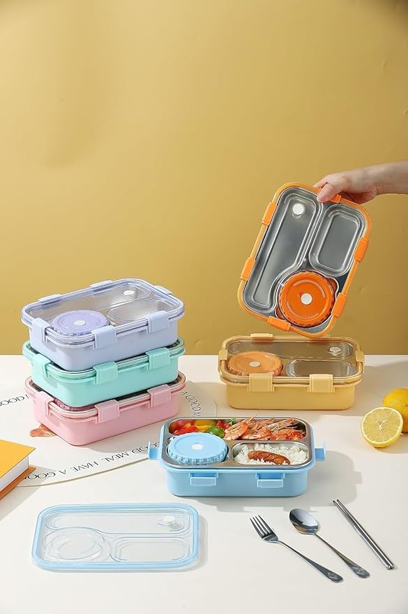 3-Compartment Stainless Steel Bento Lunch Box