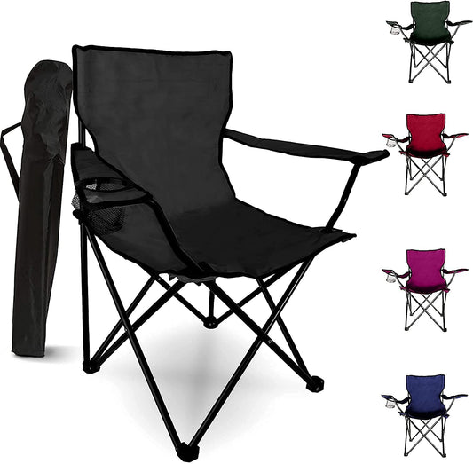 Portable Folding Camping Chair with Drink Holder & Carry Bag