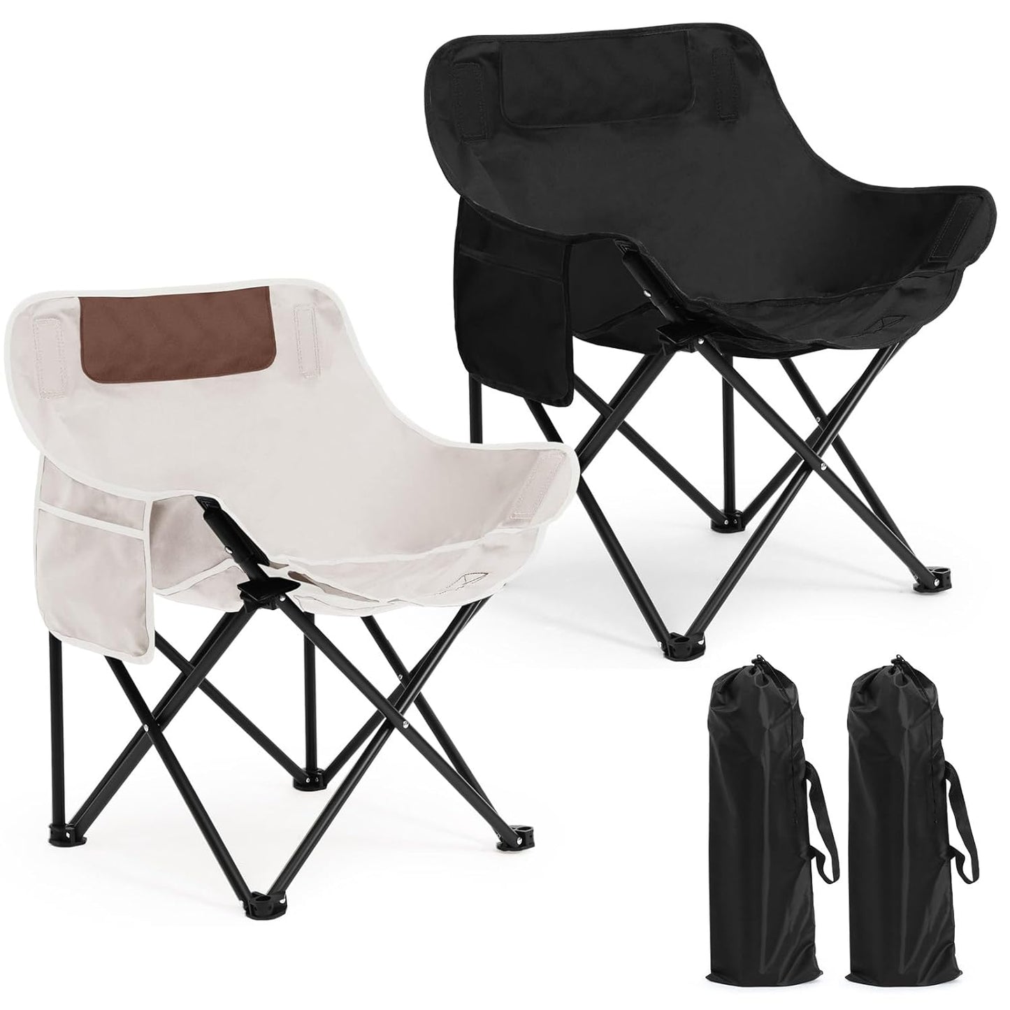 Portable Folding Camping Chair with Drink Holder & Carry Bag