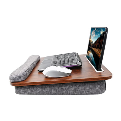 Portable Lap Laptop Desk with Pillow Cushion, Fits up to 15.6 inch Laptop, with Anti-Slip Strip & Storage Function for Home Office Students Use as Computer Laptop Stand, Book Tablet (Wooden)