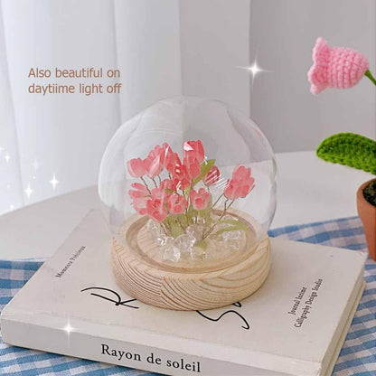 Elegant Wooden Base Tulip LED Flower Lamp