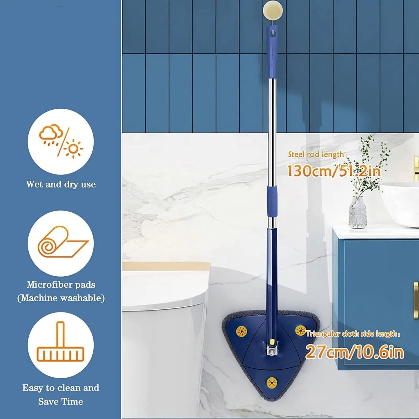 360° Rotating Triangle Cleaning Mop with Long Handle