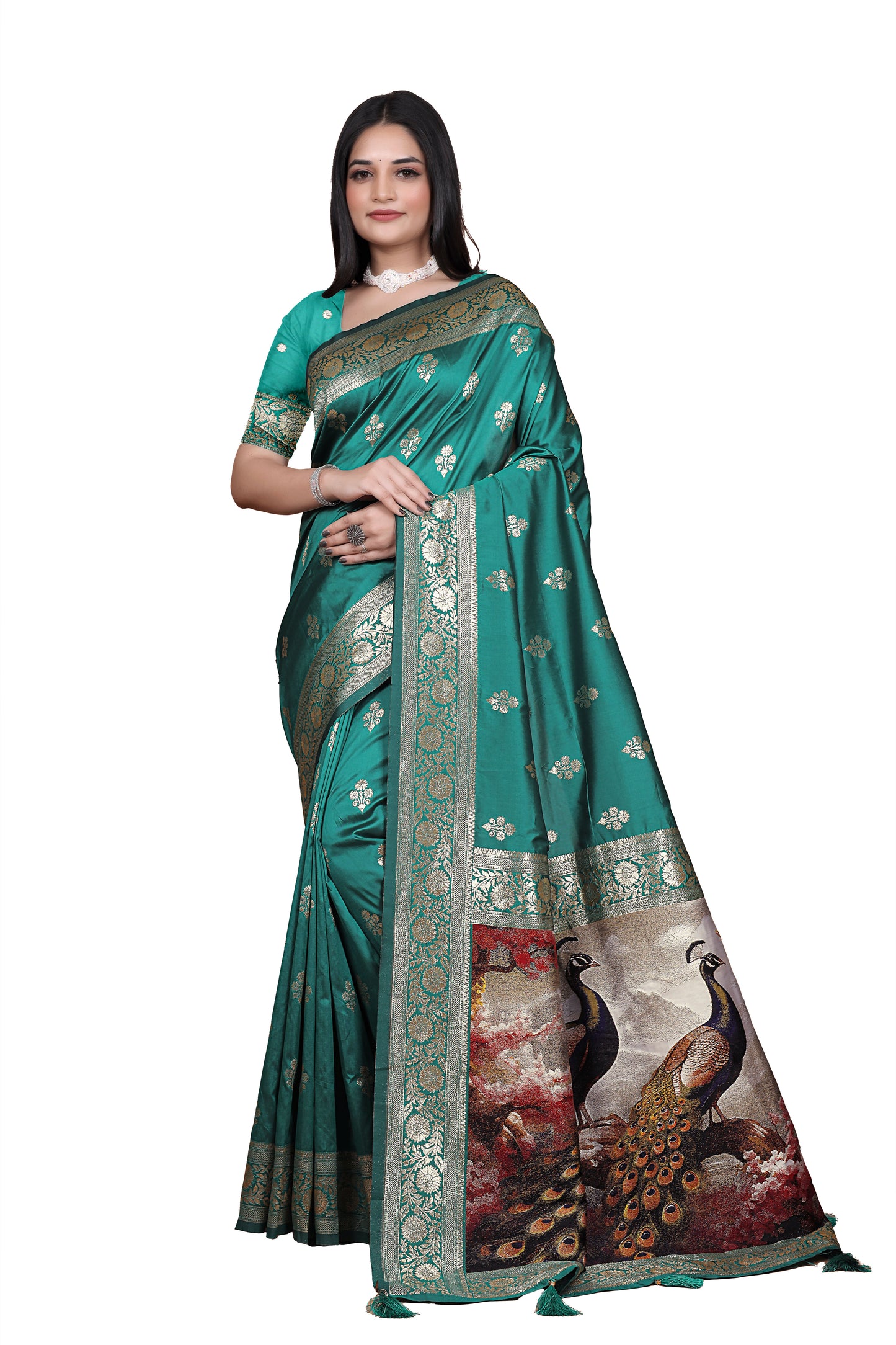 Royal 9 color Banarasi Silk Saree with Peacock woven Pallu  Design