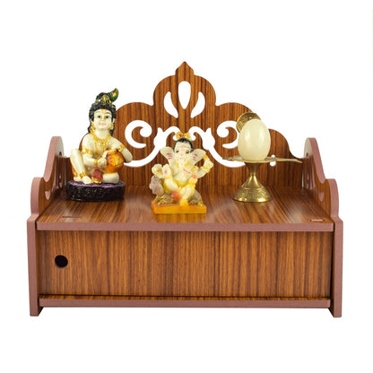 Elegant Wooden Mandir for Home Wall Mounted Temple with Door Storage & Puja Set