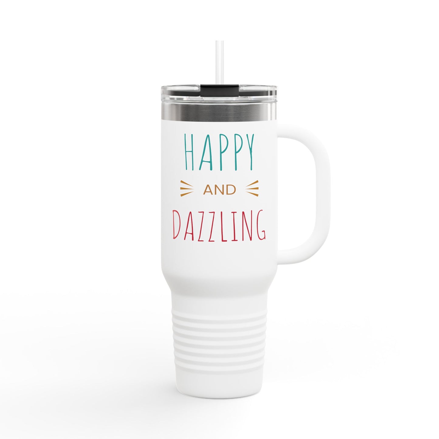 Happy Dazzling Insulated Travel Mug, 40oz - Perfect for On-The-Go, Gifts, Coffee Lovers, Travel Essentials, Joyful Sips