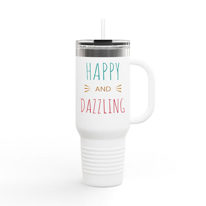 Happy Dazzling Insulated Travel Mug, 40oz - Perfect for On-The-Go, Gifts, Coffee Lovers, Travel Essentials, Joyful Sips