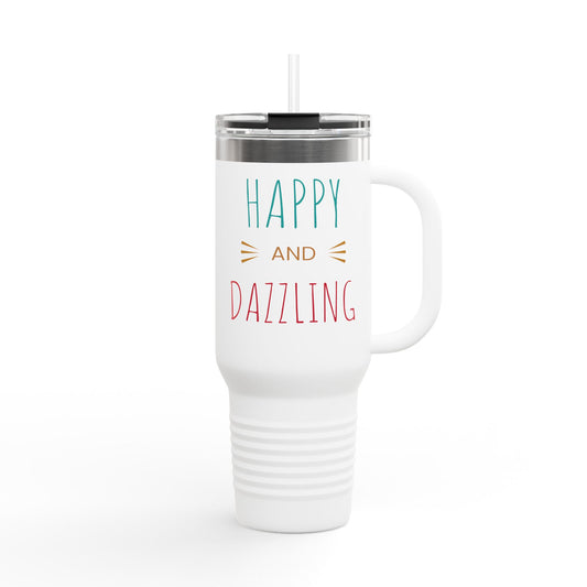 Happy Dazzling Insulated Travel Mug, 40oz - Perfect for On-The-Go, Gifts, Coffee Lovers, Travel Essentials, Joyful Sips