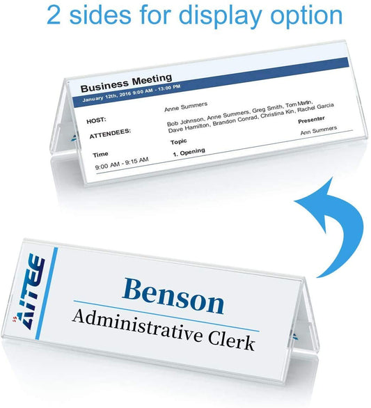 Clear Acrylic Nameplate Holder – Double-Sided Tent Style Desk Name Tag Display (5 PCS)