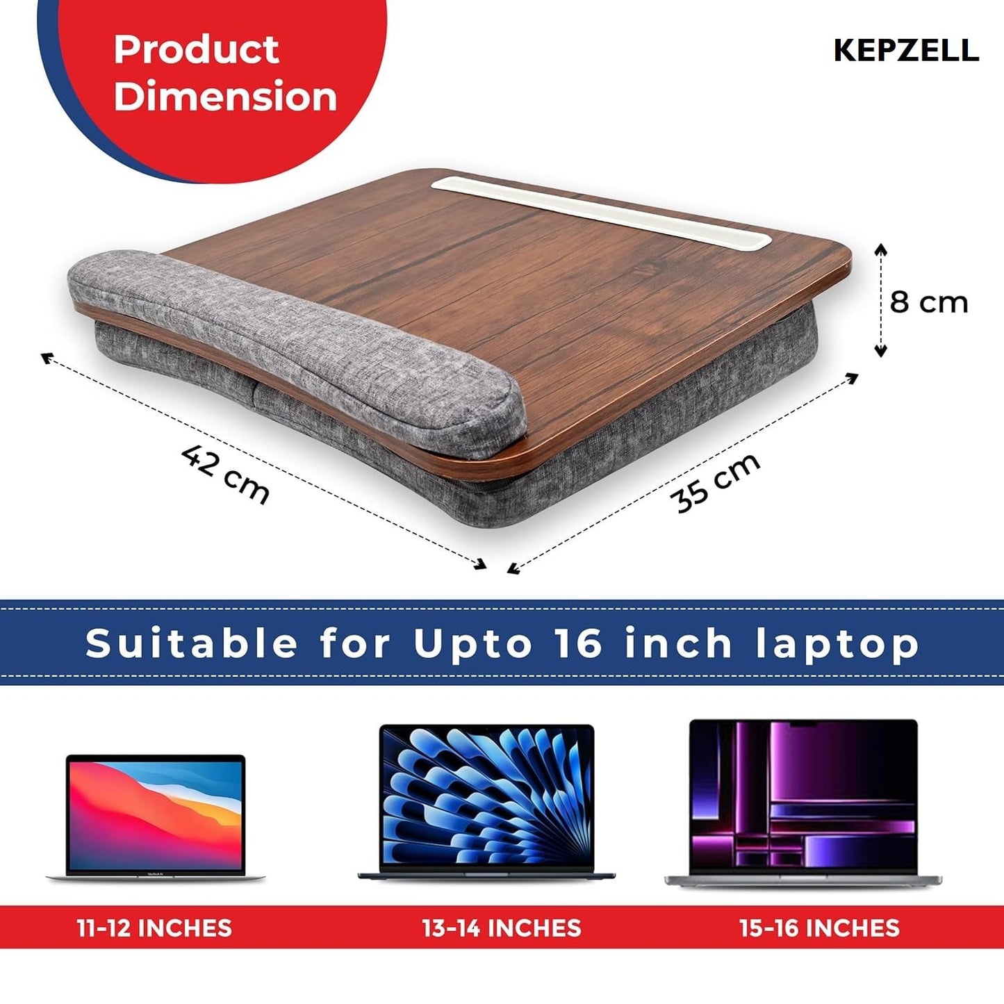 Portable Lap Laptop Desk with Pillow Cushion, Fits up to 15.6 inch Laptop, with Anti-Slip Strip & Storage Function for Home Office Students Use as Computer Laptop Stand, Book Tablet (Wooden)