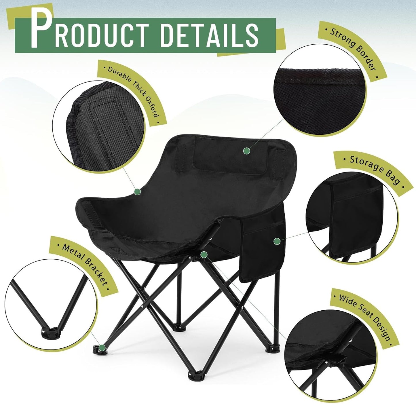 Portable Folding Camping Chair with Drink Holder & Carry Bag