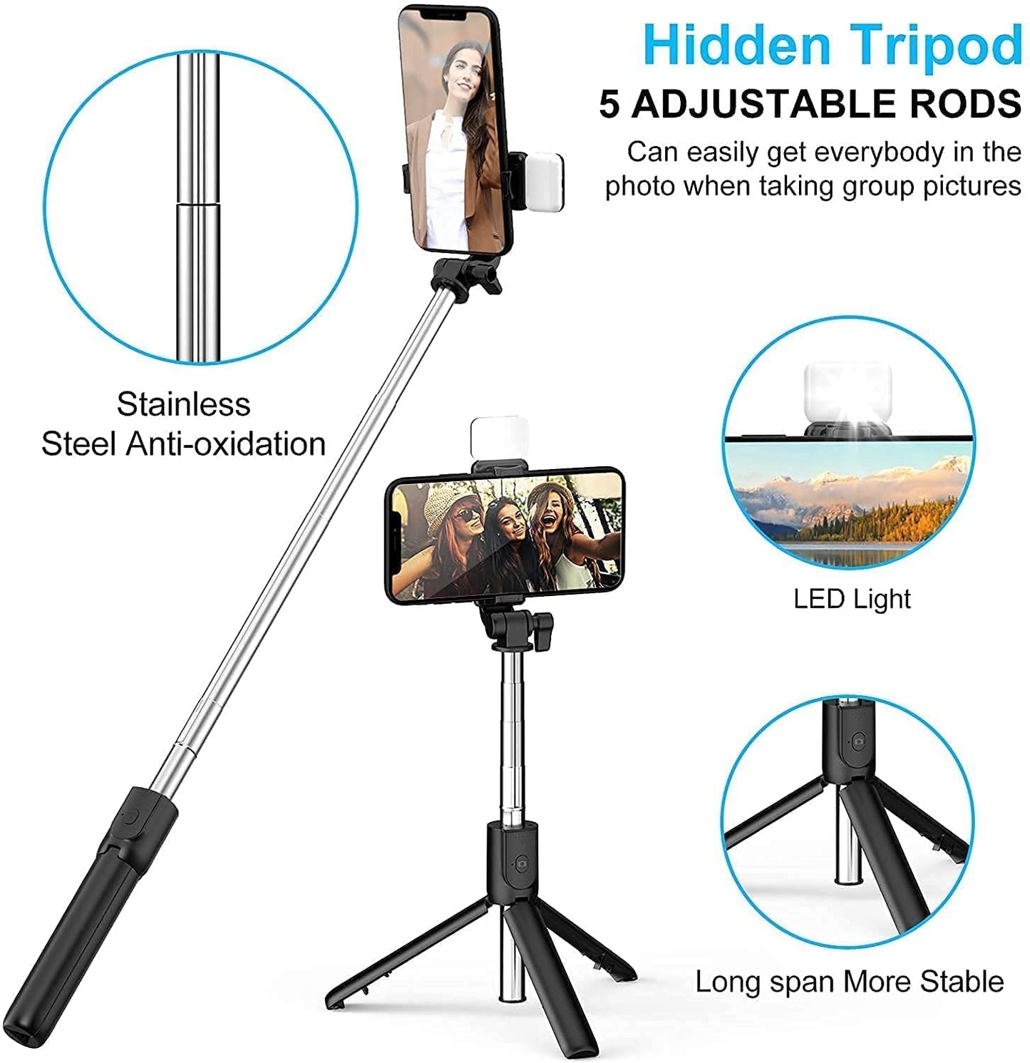 3-in-1 Bluetooth Selfie Stick Tripod with Remote