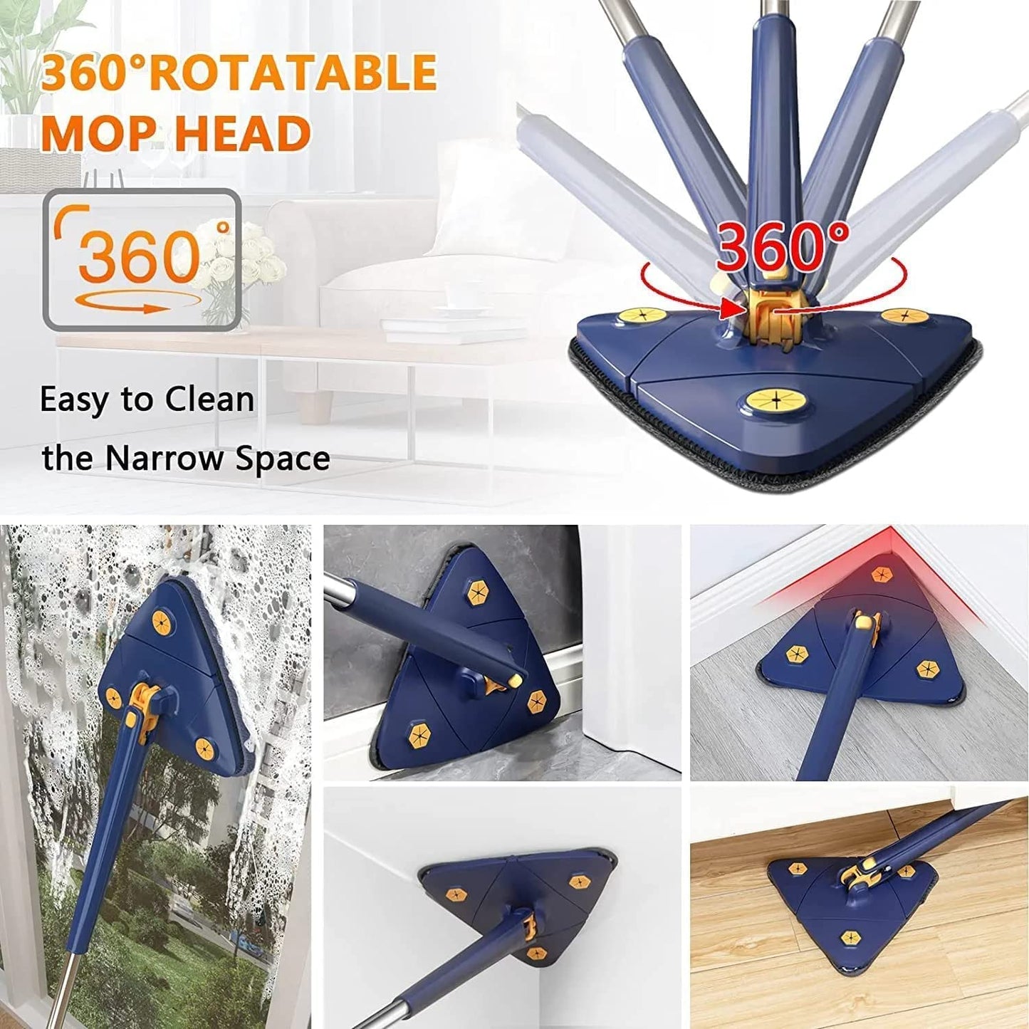 360° Rotating Triangle Cleaning Mop with Long Handle