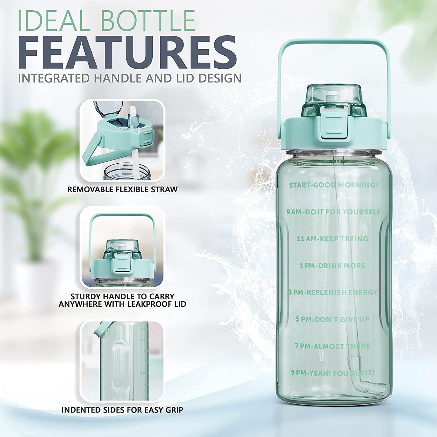 2L Leakproof Transparent Water Bottle With Motivational Time Marker