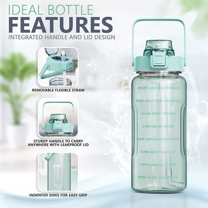 2L Leakproof Transparent Water Bottle With Motivational Time Marker