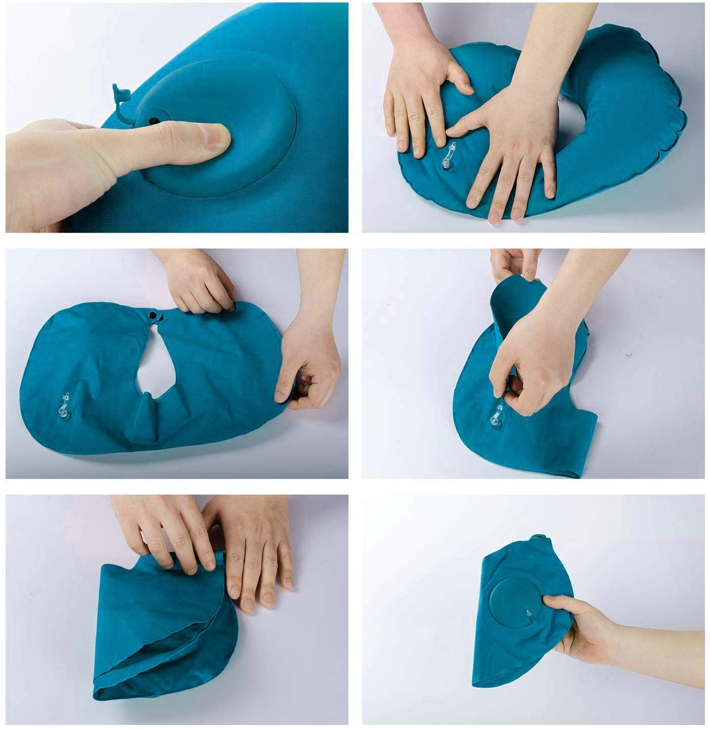 Push Button-Inflating Travel Neck Pillow