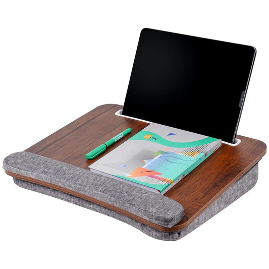 Portable Lap Laptop Desk with Pillow Cushion, Fits up to 15.6 inch Laptop, with Anti-Slip Strip & Storage Function for Home Office Students Use as Computer Laptop Stand, Book Tablet (Wooden)
