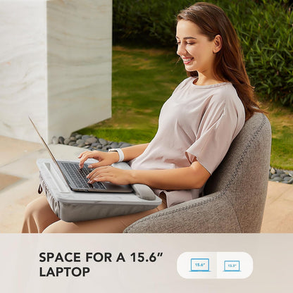 Portable Lap Laptop Desk with Pillow Cushion, Fits up to 15.6 inch Laptop, with Anti-Slip Strip & Storage Function for Home Office Students Use as Computer Laptop Stand, Book Tablet (Wooden)
