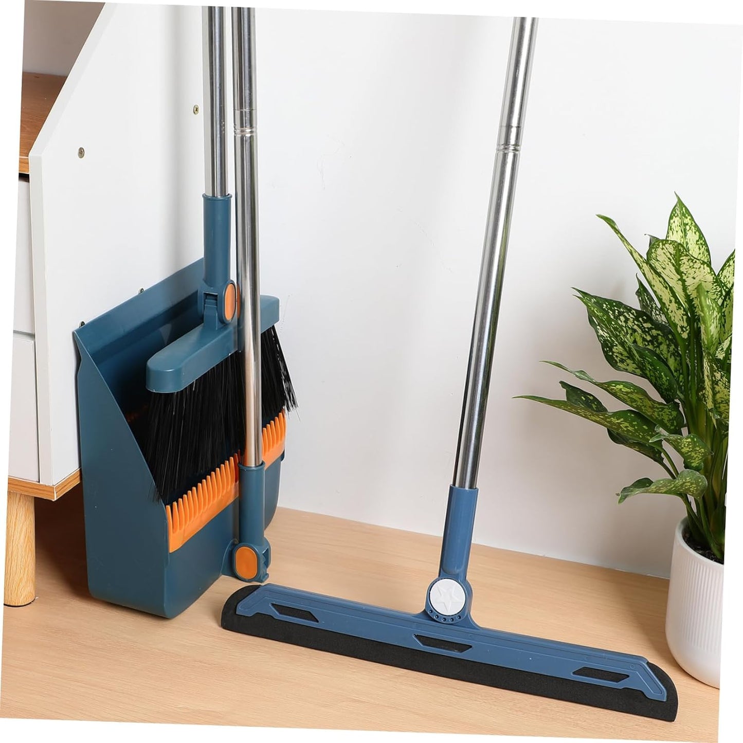 Foldable Broom and Dustpan Set with Long Handle