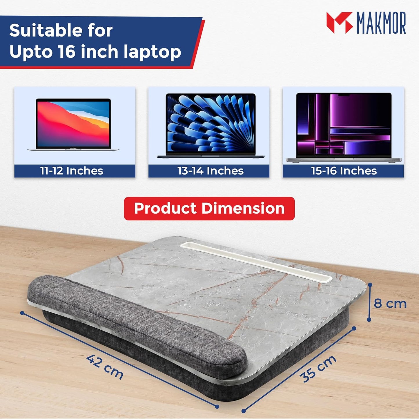 Portable Lap Laptop Desk with Pillow Cushion, Fits up to 15.6 inch Laptop, with Anti-Slip Strip & Storage Function for Home Office Students Use as Computer Laptop Stand, Book Tablet (Wooden)