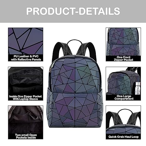 Geometric Leather Luminous Holographic Backpack