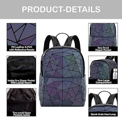 Geometric Leather Luminous Holographic Backpack