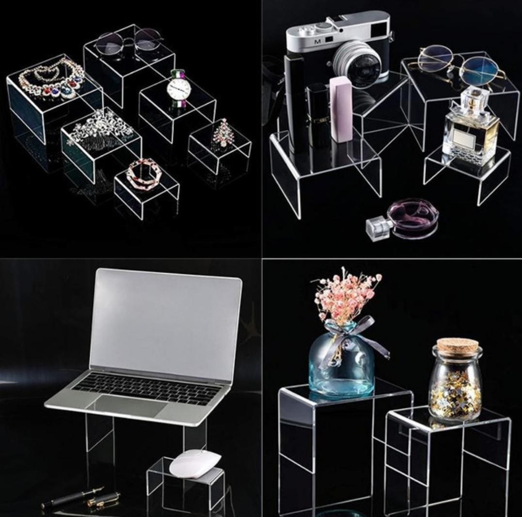 Crystal-Clear Acrylic Riser Stand Set – 3-Tier Display Stands for Jewelry, Collectibles & Decor