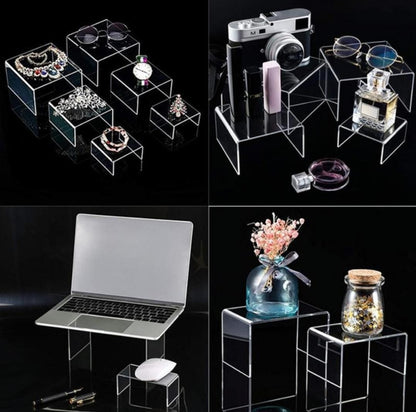 Crystal-Clear Acrylic Riser Stand Set – 3-Tier Display Stands for Jewelry, Collectibles & Decor