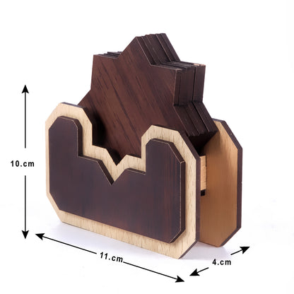 Handmade Wooden Coaster Set with Stand | Rustic Tabletop Drink Coasters