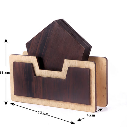 Handmade Wooden Coaster Set with Stand | Rustic Tabletop Drink Coasters
