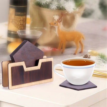 Handmade Wooden Coaster Set with Stand | Rustic Tabletop Drink Coasters