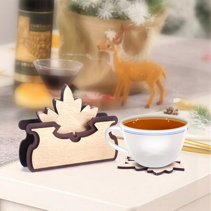Handmade Wooden Coaster Set with Stand | Rustic Tabletop Drink Coasters