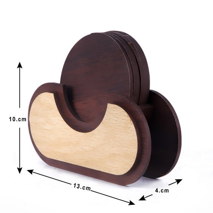 Handmade Wooden Coaster Set with Stand | Rustic Tabletop Drink Coasters