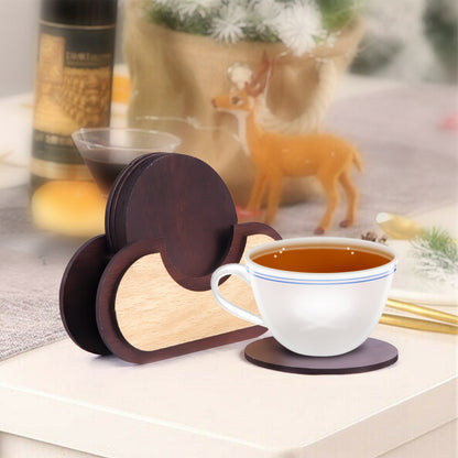 Handmade Wooden Coaster Set with Stand | Rustic Tabletop Drink Coasters