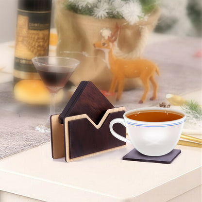 Handmade Wooden Coaster Set with Stand | Rustic Tabletop Drink Coasters