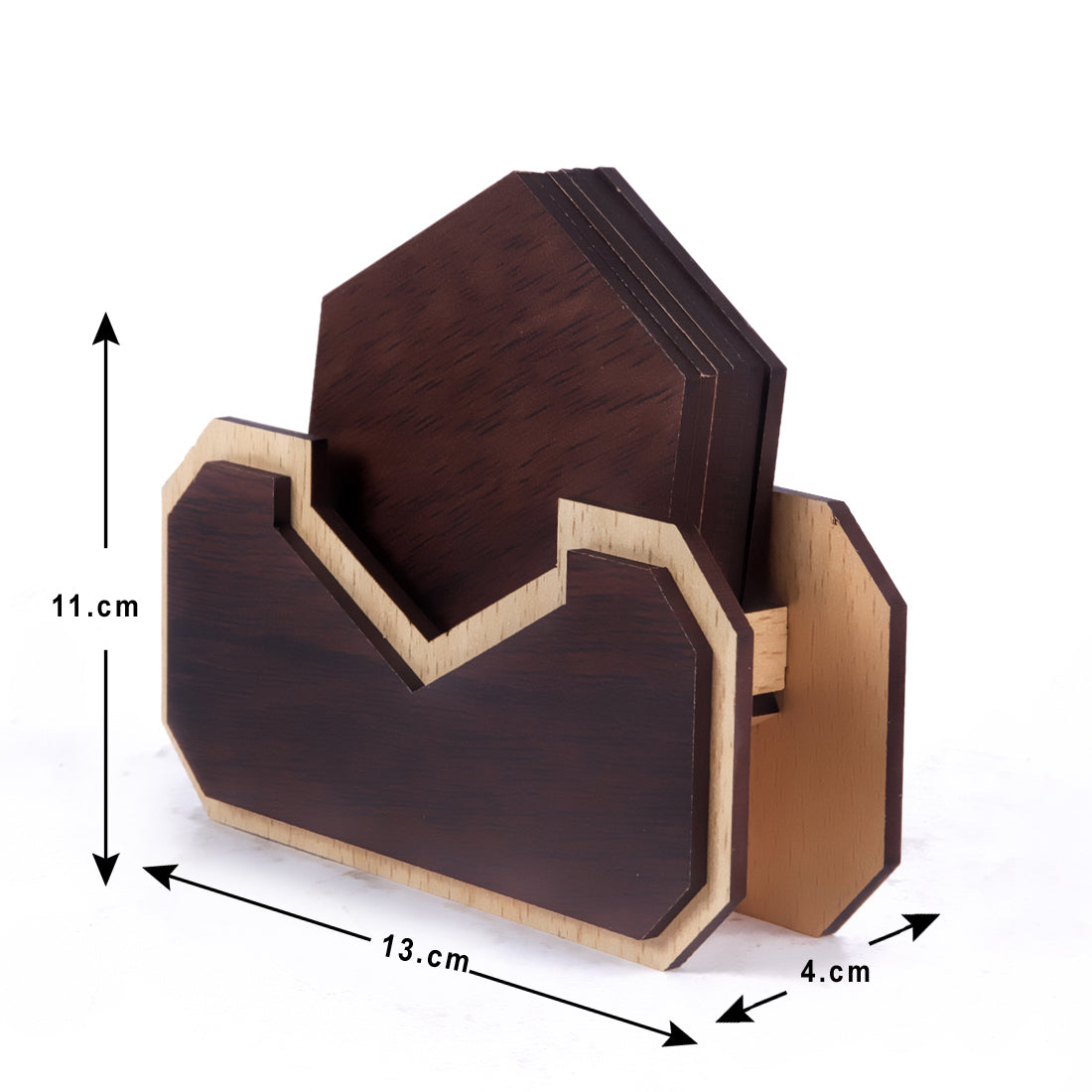 Handmade Wooden Coaster Set with Stand | Rustic Tabletop Drink Coasters