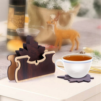 Handmade Wooden Coaster Set with Stand | Rustic Tabletop Drink Coasters