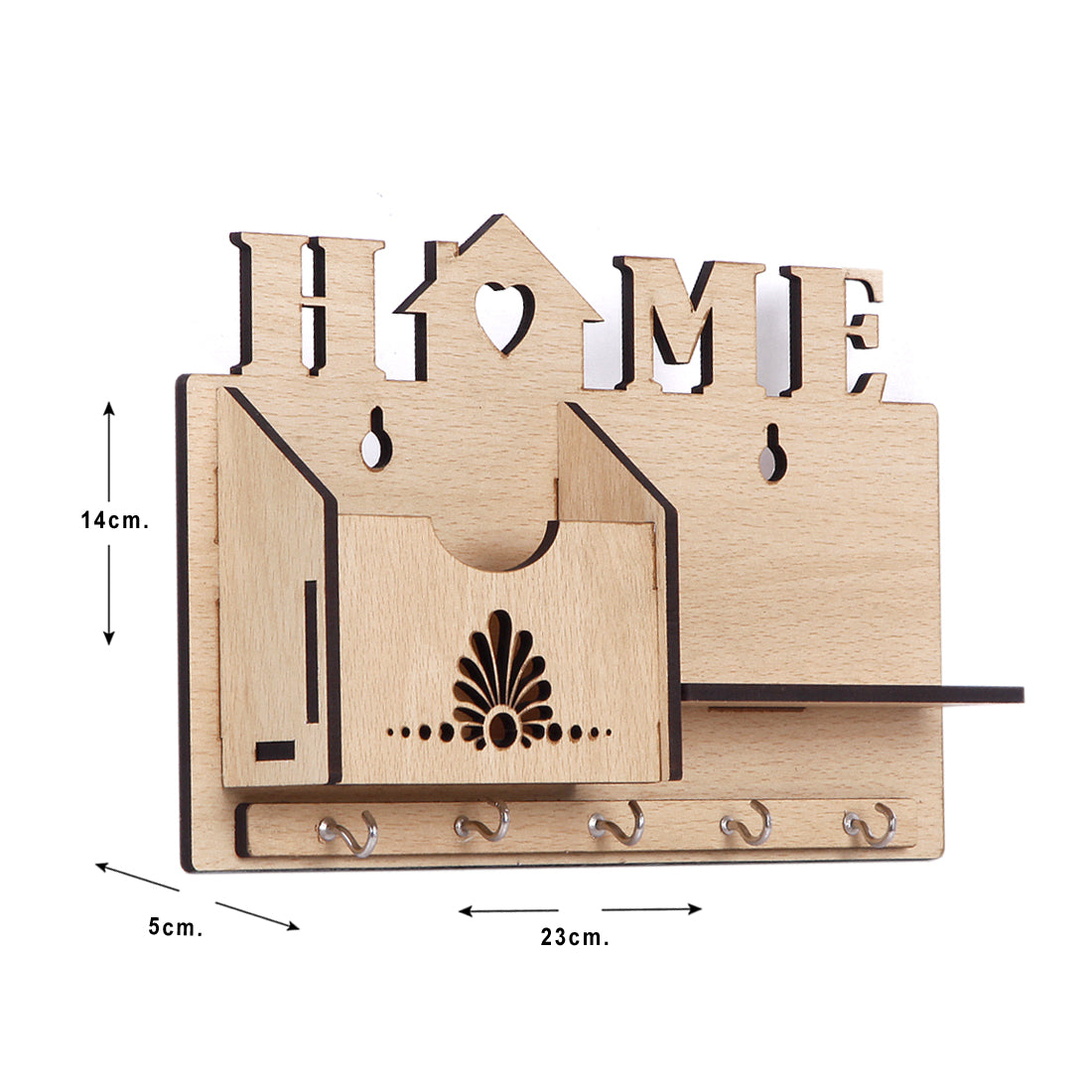 Wooden Wall Key Holder with Mobile Stand – 5 Hook MDF Organizer for Home & Office