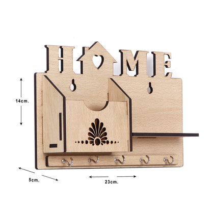 Wooden Wall Key Holder with Mobile Stand – 5 Hook MDF Organizer for Home & Office