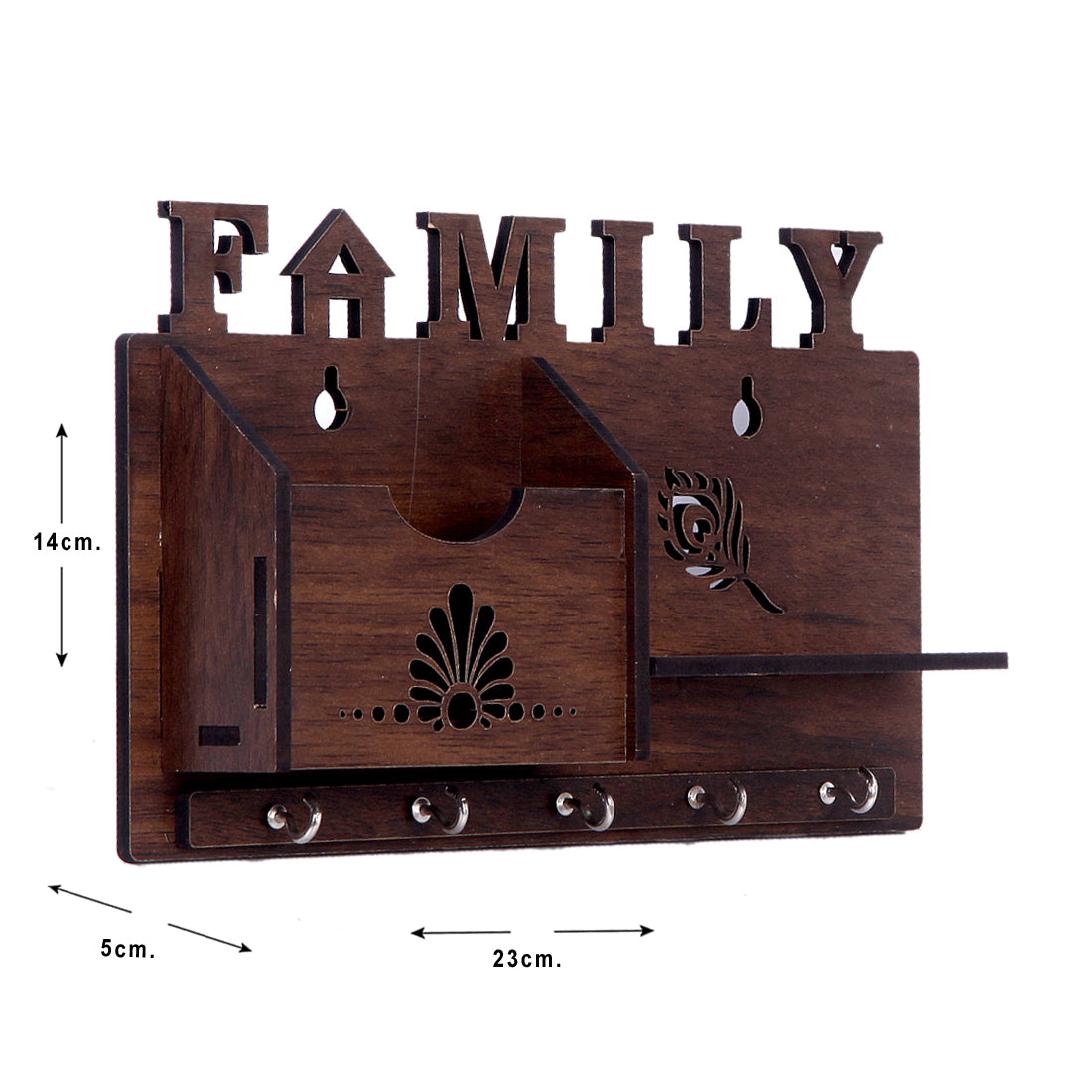 Wooden Wall Key Holder with Mobile Stand – 5 Hook MDF Organizer for Home & Office