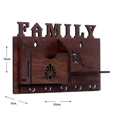 Wooden Wall Key Holder with Mobile Stand – 5 Hook MDF Organizer for Home & Office
