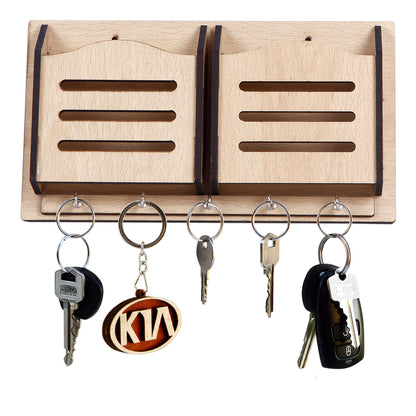 Wooden Wall Key Holder with Mobile Stand – 5 Hook MDF Organizer for Home & Office