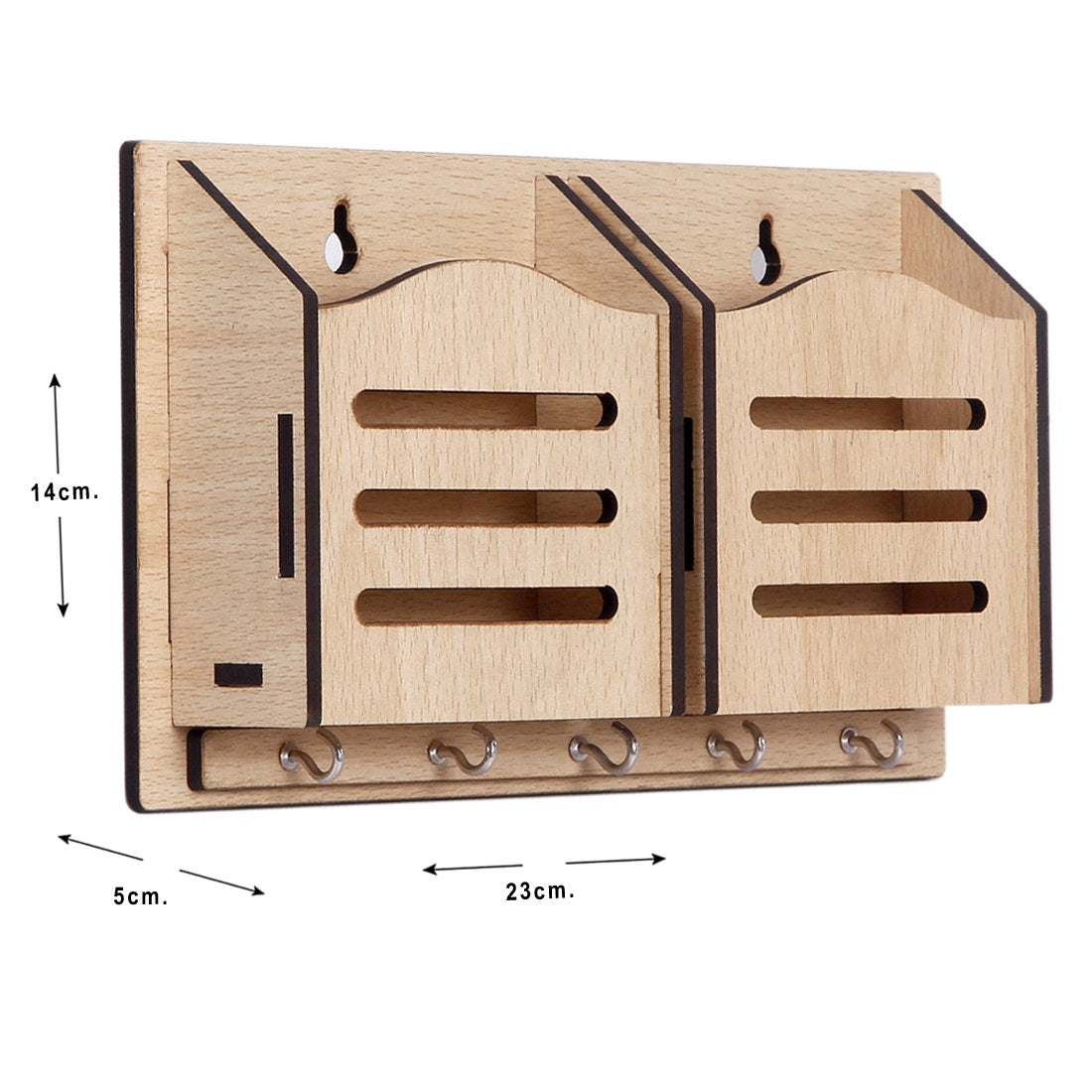 Wooden Wall Key Holder with Mobile Stand – 5 Hook MDF Organizer for Home & Office